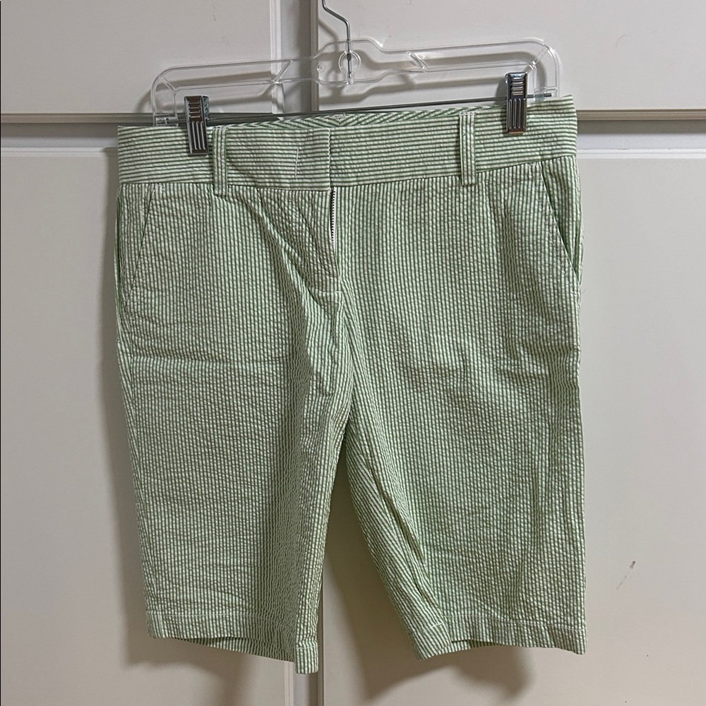 J. Crew Preppy Y2K Vintage Light Green Seersucker Bermuda Shorts City Fit